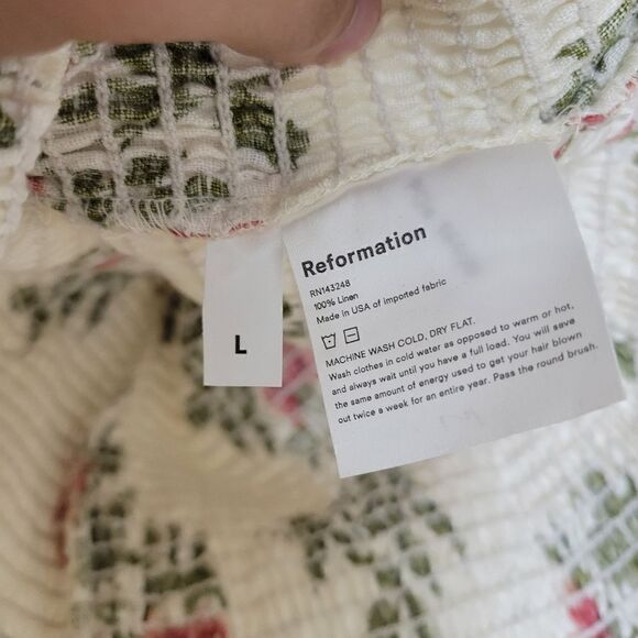 Reformation Linen Dress Hilary Floral Smocked Puff Sleeve Large - Picture 10 of 13